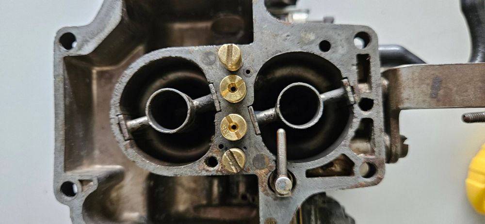 View of the inside of the carburetor and jets