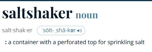 A screenshot of the Merriam-Webster entry for saltshaker, one word.