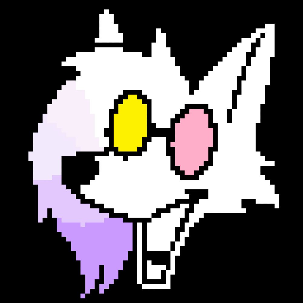 deltarune style dialogue icon of a white fox with spamton glasses