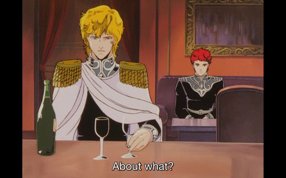 Reinhard preparing wine for him and Kircheis before they have the Westerland convo