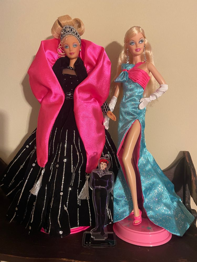 Happy holidays 1998 Barbie on the left and Happy Birthday, Gorgeous 2008 on the right with Siegfried Kircheis in the center 
