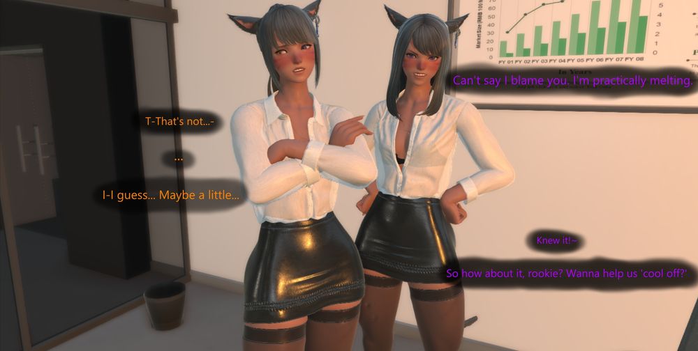 Esteem: Can't say I blame you, I'm practically melting. Kara: T-That's not...- ... I-I guess.. Maybe a little.. Esteem: Knew it!~ So how about it, rookie? Wanna help us 'cool off?'