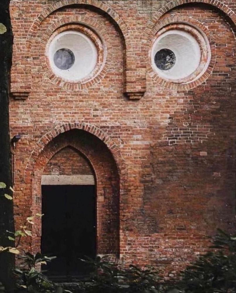 A building front that looks like a shocked face