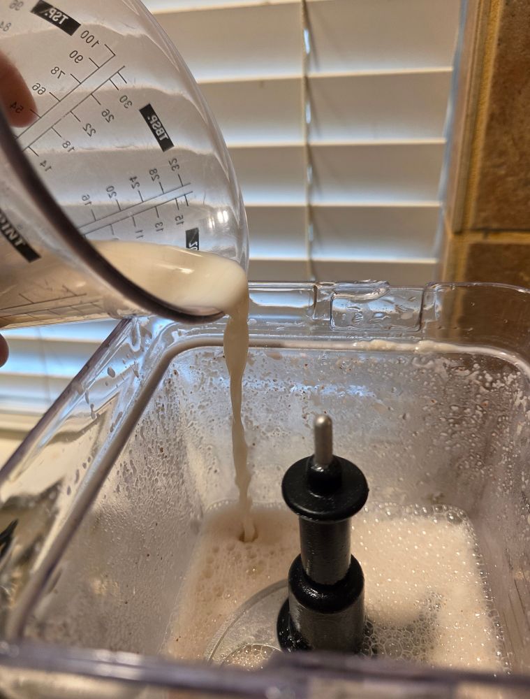 Once blended add oat milk 