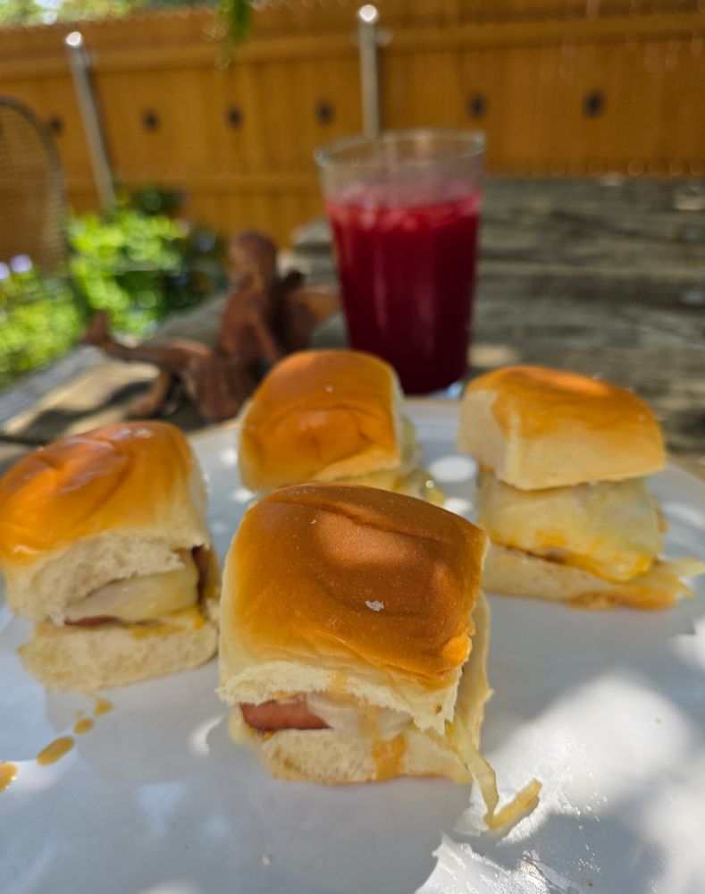 Sliders on the patio with cherry lime agua fresca 