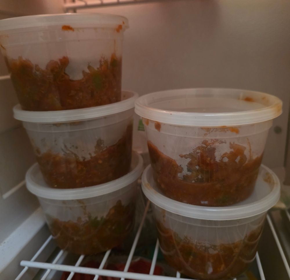 Chili in Tupperware in the freezer for the month 