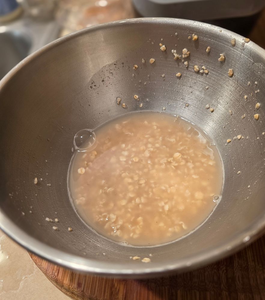 Oats soaking up the hot water!