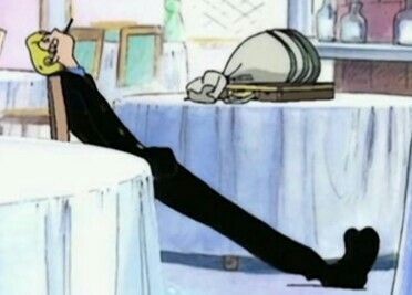 sanji from one piece leaning in a chair smoking a cigarette. he is basically a straight line. there is an air of despondence around him. or perhaps the despondence is me projecting because i MISSED A 2SEOK LIVE 