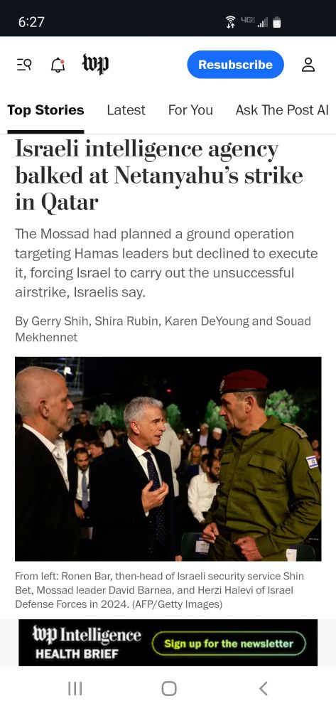 Washington post headline this evening regarding Israel's violation of international law in qatar