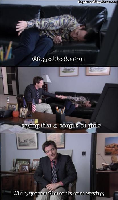 Gob bluth crying in his brother's office.