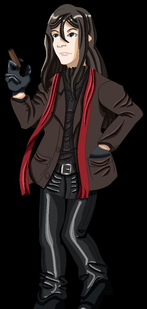 A pixelated drawing of Waver Velvet / Lord El Melloi II from the Fate franchise. He is holding a cigar in one hand