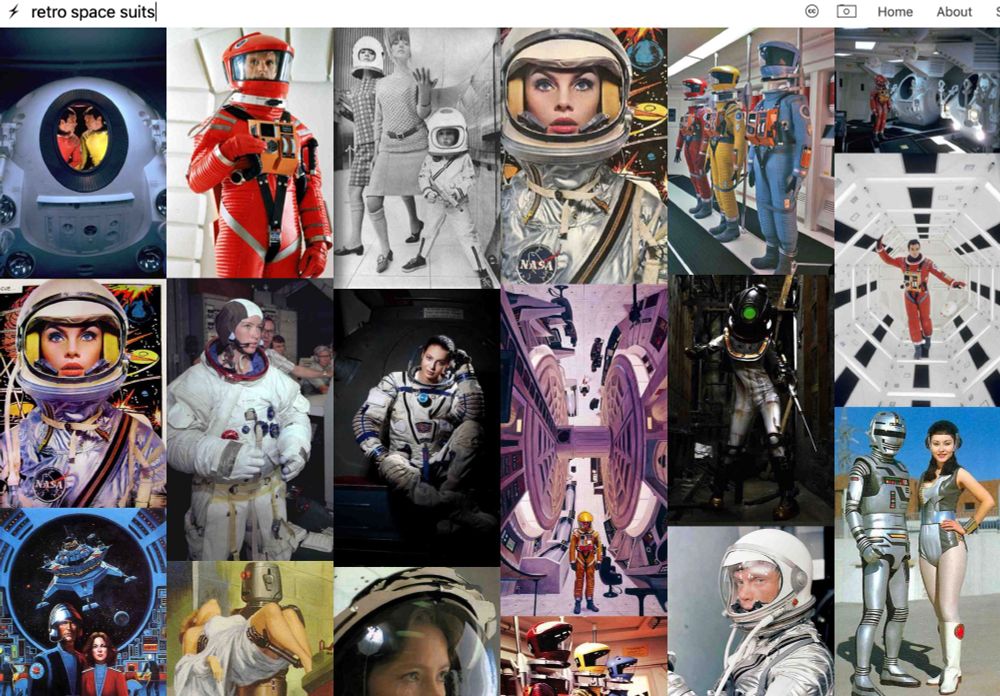 Screenshot der Website same.energy mit den Suchergebnissen zu "retro space suit"