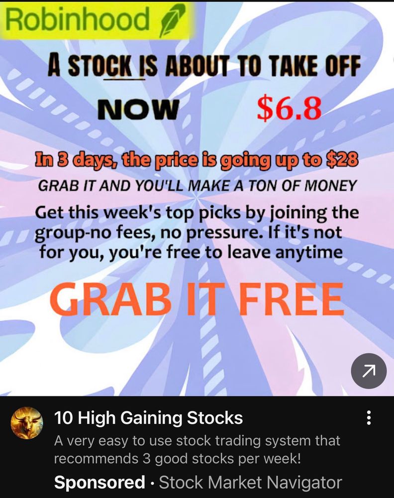 an ad for an unnamed stock promising that it will soon jump in price and make you lots of money