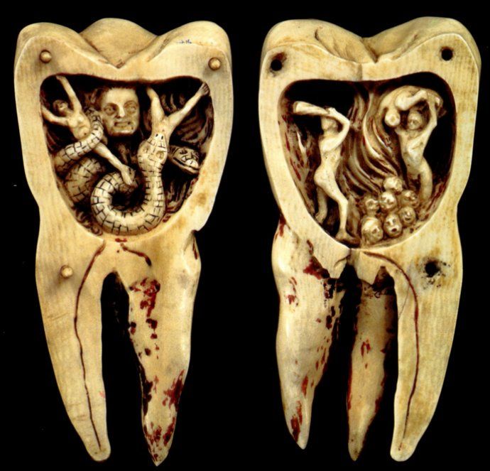 The Tooth Worm as Hell's Demon - ivory carvings of the tooth worm myth