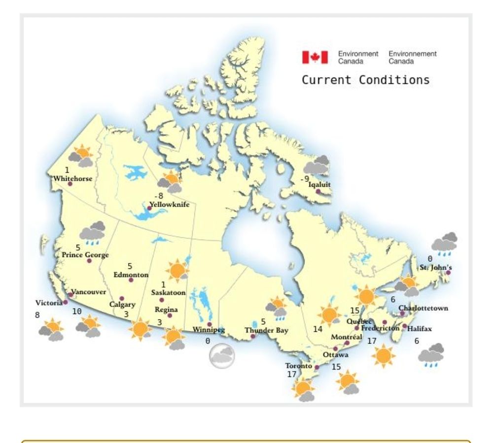 Weather map of Canada, showing sun across the country 