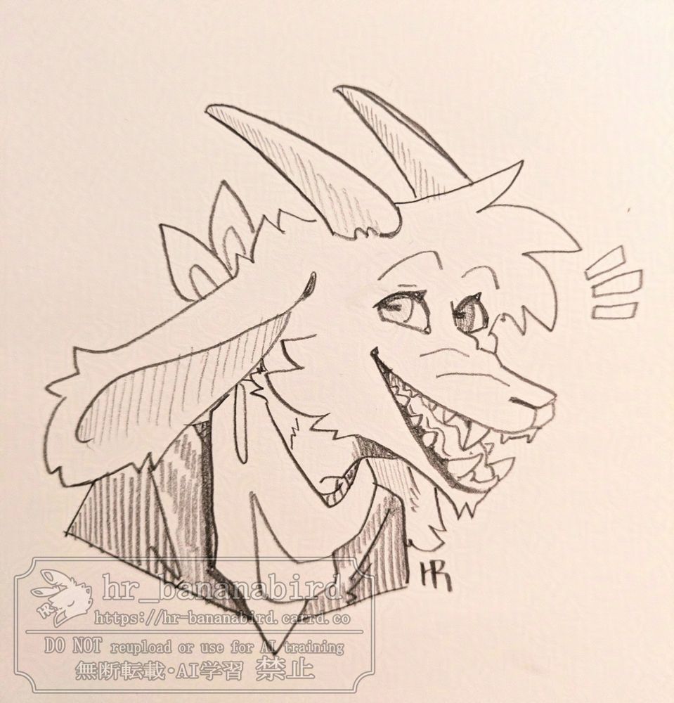 Traditional pencil art of an anthropomorphic goat man with long droopy ears and white fur. He is looking at the viewer with a smile on his face.