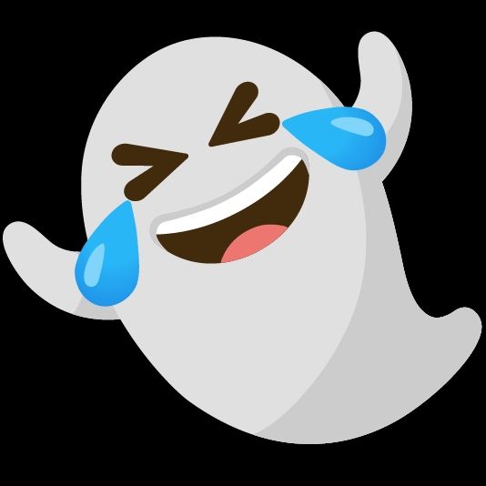 A cartoon of a ghost laughing so hard it's crying, as an attempt to represent someone who died from laughing