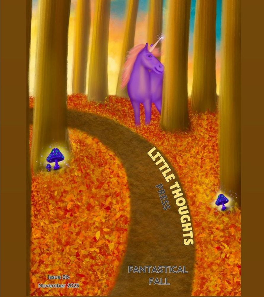cover of LTP Fall 2023 issue; purple unicorn in an enchanted forest