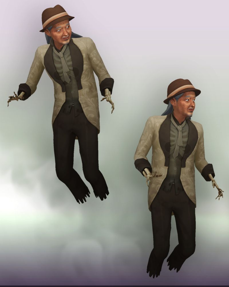 Deimos floating around. He has skeletal hands, and his feat does not appear. There is fog everywhere.  