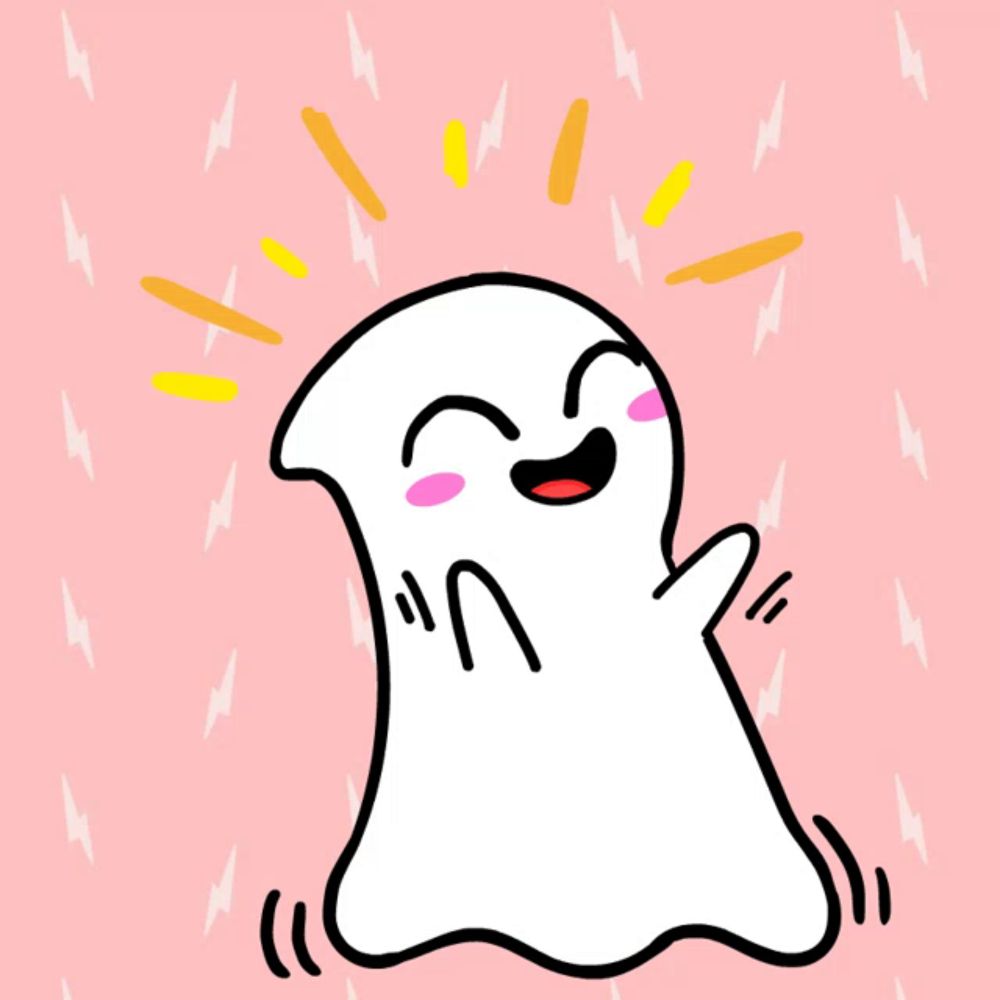 a cartoon drawing of a ghost with lightning bolts in the background