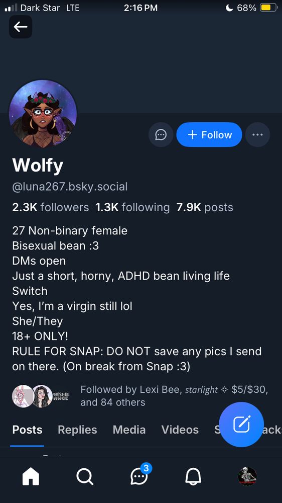 Screenshot of wolfy account 