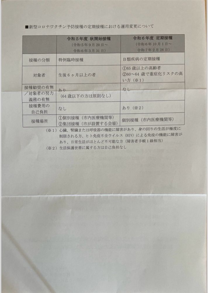 新型コロナワクチン予防接種の定期接種における運用変更について