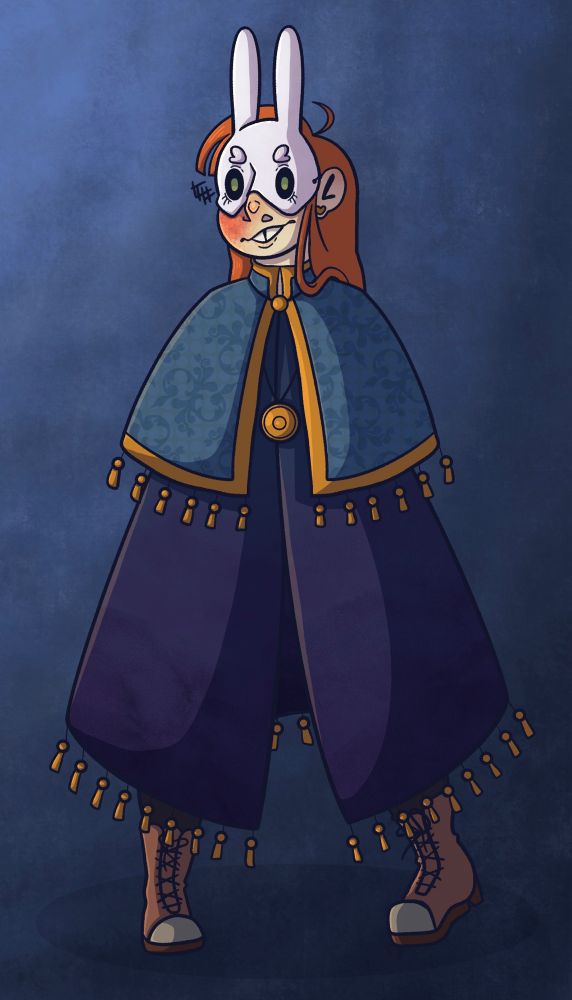 This image features a design with many similarities to the first, but with a few differences. These differences are her straight hair, a medallion necklace, and, you donβt really see any of it but, her outfit under her cloak.