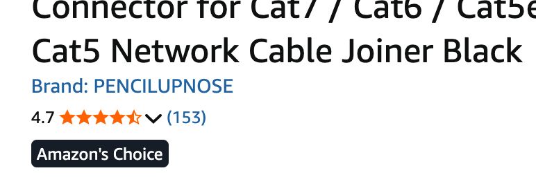 A screenshot of an amazon listing for a network cable joiner, sold by a brand called "PENCILUPNOSE"