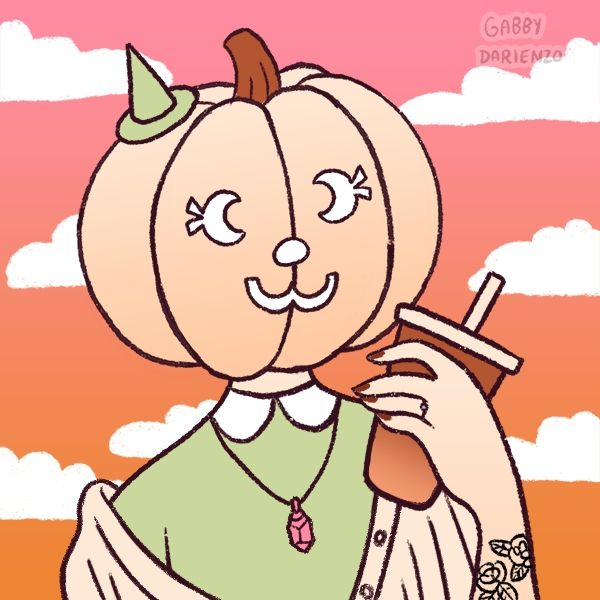 Zeichnung einer Person mit Kürbiskopf 