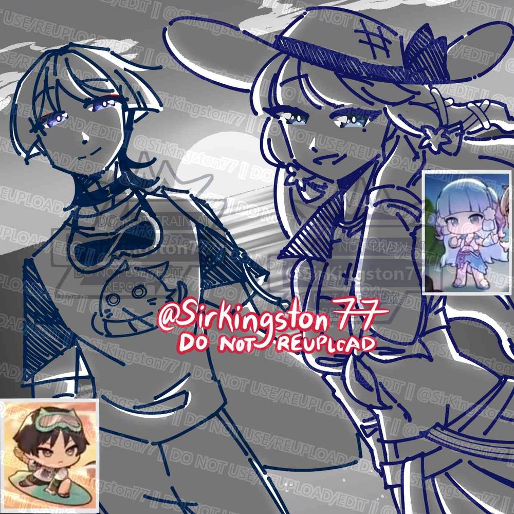 Wanderer and Ayaka in their Summer Wear (from 2023 Genshin Impact Birthday Party Preview) by the seashore with the sun setting behind them