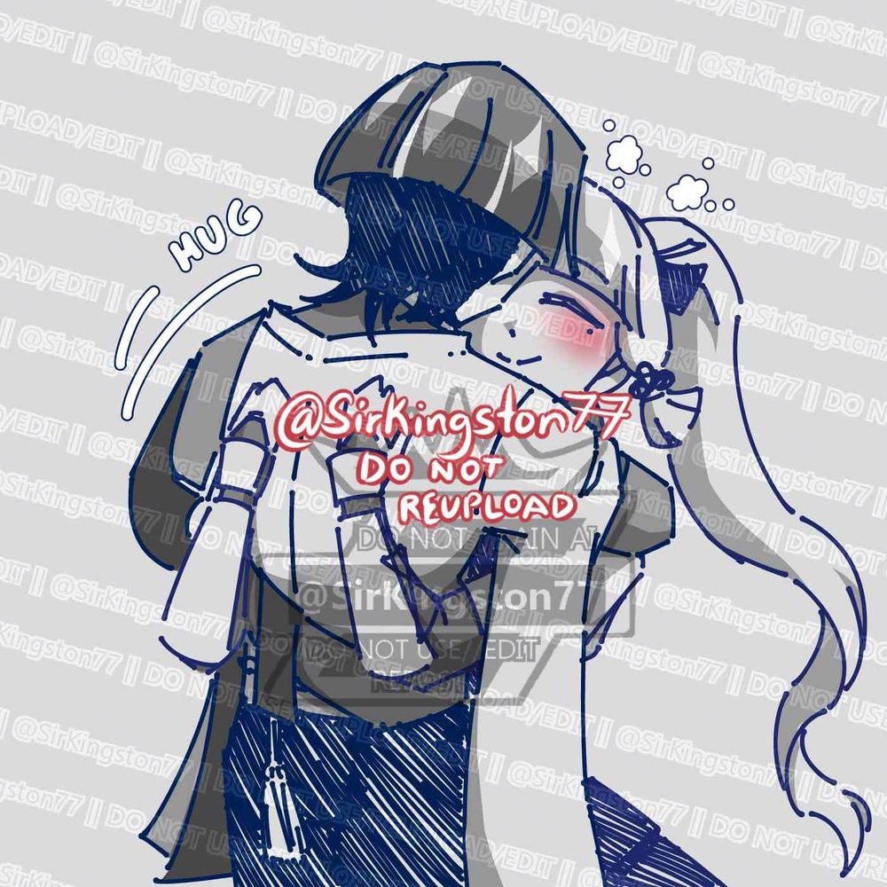 Wanderer hugging Ayaka, with his back facing towards the audience, and Ayaka has a smile on her face