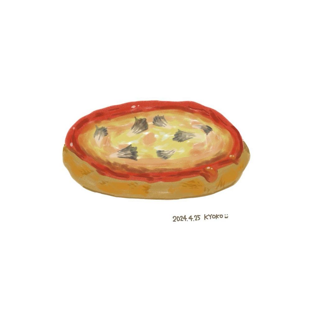 厚い生地のピザのイラスト。