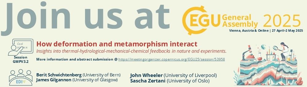 Banner advertising session GMPV3.2 at EGU25 general assembly titled: How deformation and metamorphism interact: insights into thermal-hydrological-mechanical-chemical feedbacks in nature and experiments

The conference will be in Vienna, Austria and online between 27 April and 2 May 2025.
