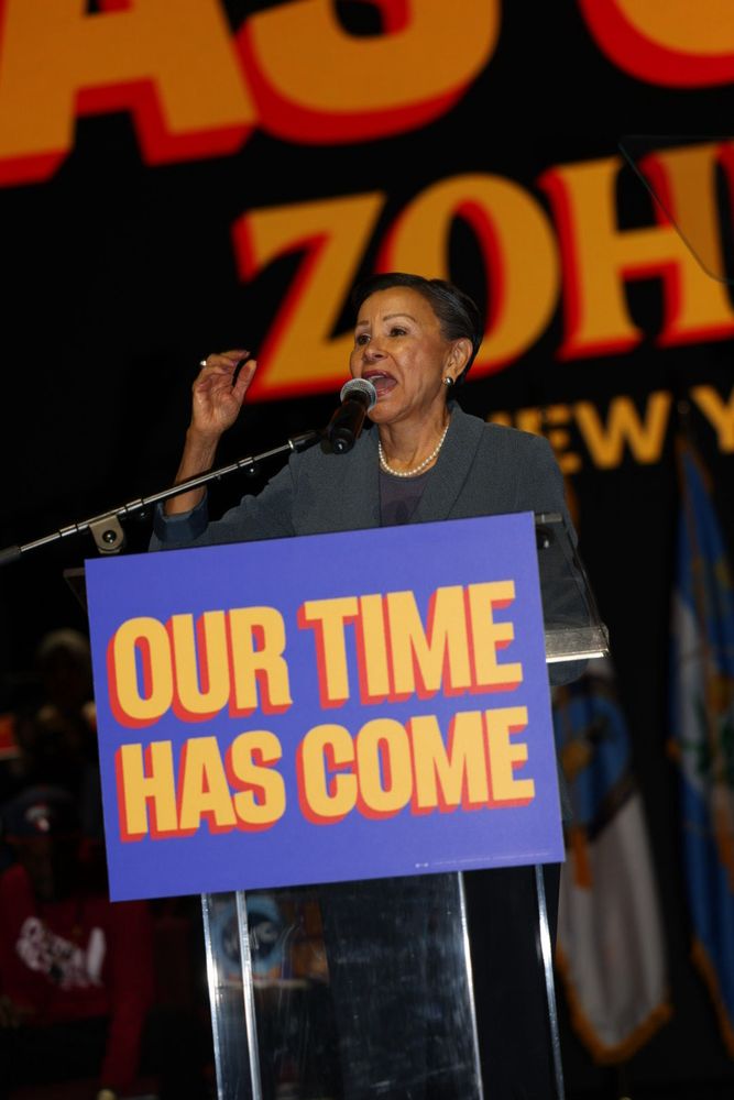 Nydia Velázquez on stage at the podium. 