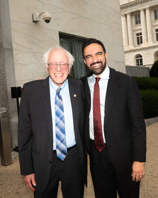 Bernie and Zohran smiling.
