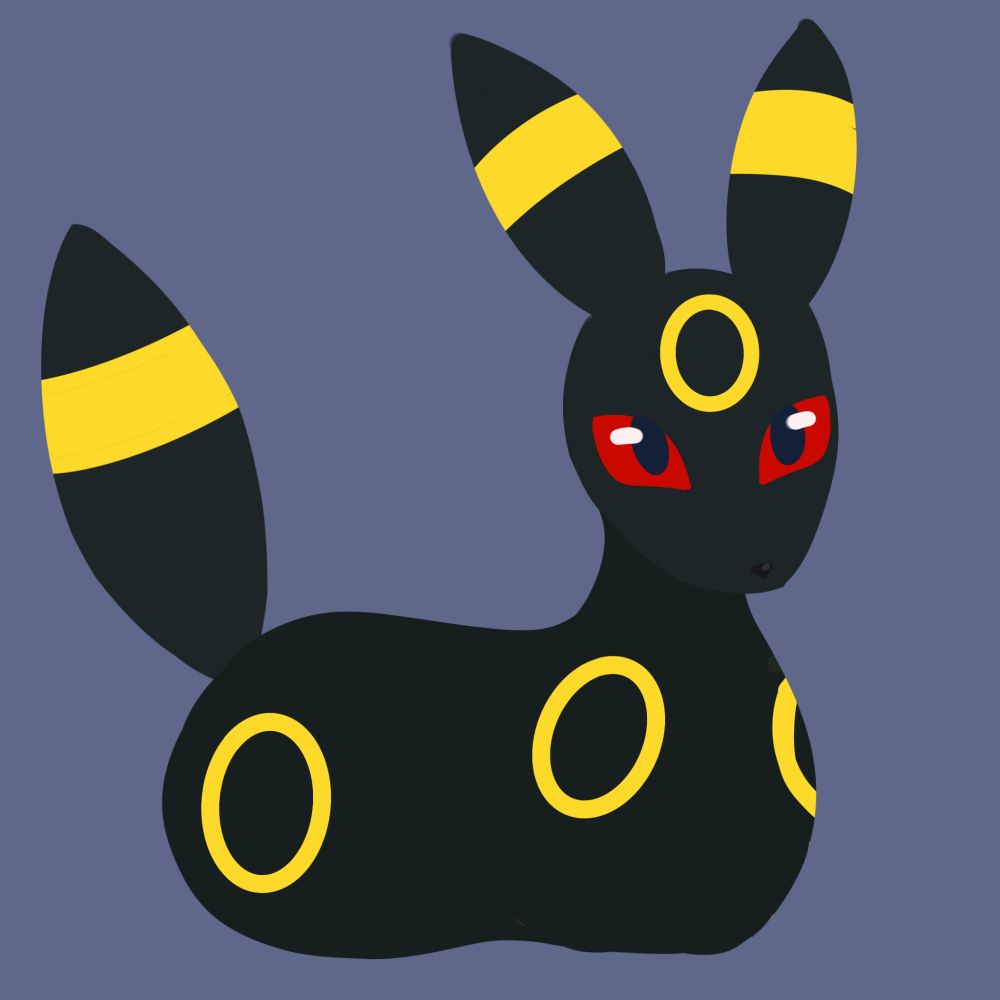 Simple digital drawing of the pokemon Umbreon sitting in a "loaf" cat like position