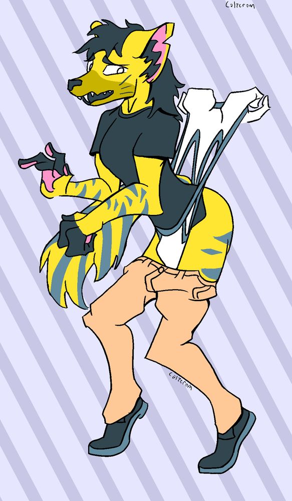 yellow hyena furry guy getting a wedgie from floating hands