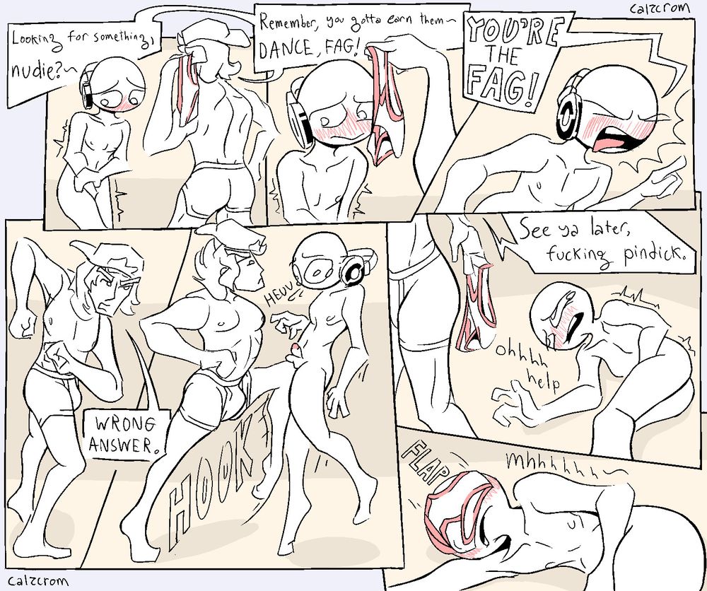 7 panel digital comic, limited color palette 