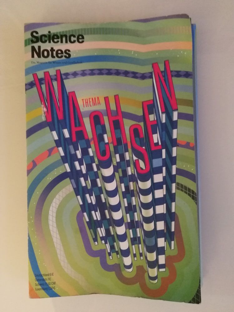 Titelseitengestaltung des Science Notes Magazins zum Thema "Wachsen". Die Buchstaben des Wortes wachsen in die Höhe.
