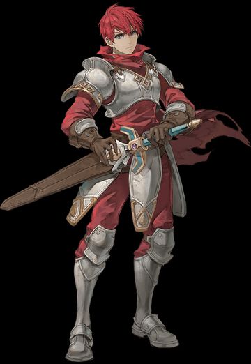 Adol Christin, also called Adol the Red for his bright hair color, is the protagonist of the Ys series. This image depicts one of his outfits, being plate armor over a red cloth undercoat. He has a sheathed sword on his right hip.