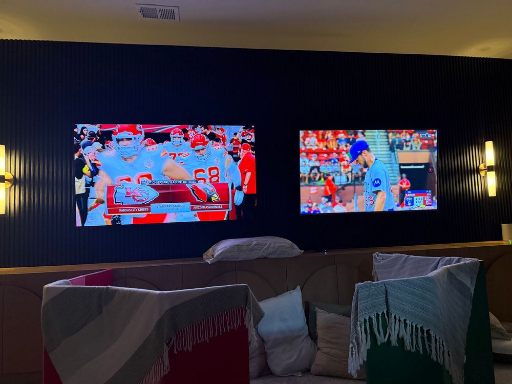 Two tv basement setup. Chiefs-Cardinals and Cubs-Cardinals games