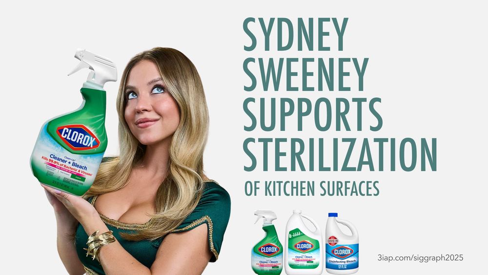 Slide with a fake photo of Sydney Sweeney holding up a bottle of bleach spray. It says “Sydney Sweeney supports sterilization... of kitchen surfaces.” The risk of dog-whistle ads is maybe clearer when considering where this kind of rhetoric has led historically, e.g. sterilization programs and genocide.