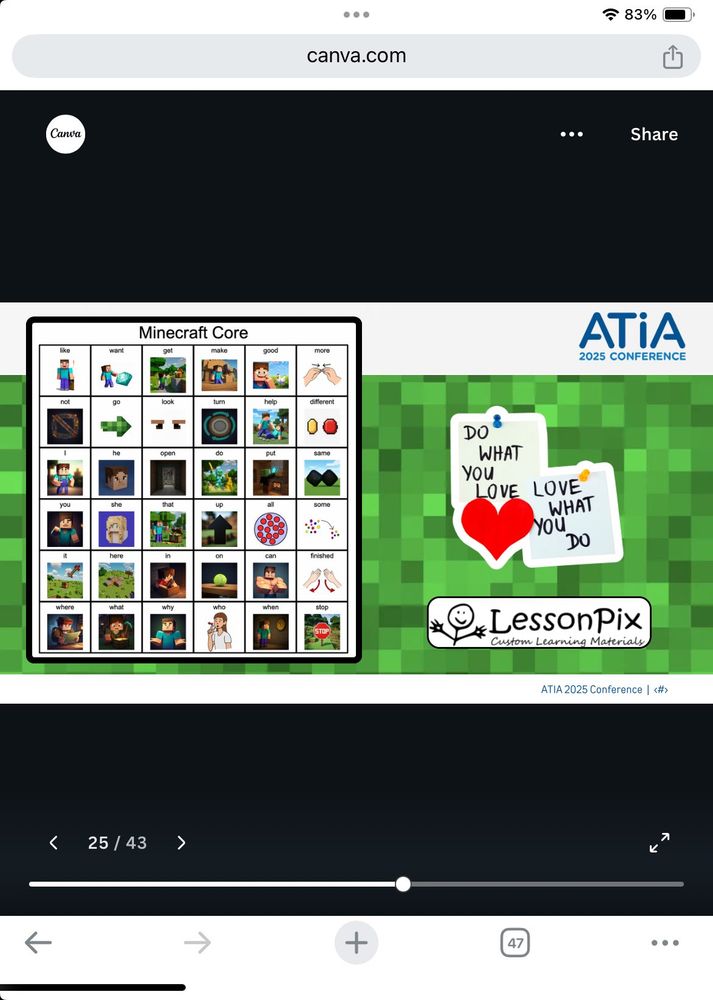 presentation screen with Minecraft core on left from LessonPix in a canva presentation screen