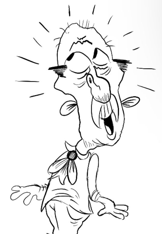 Principal/Teacher character in a shocked state.