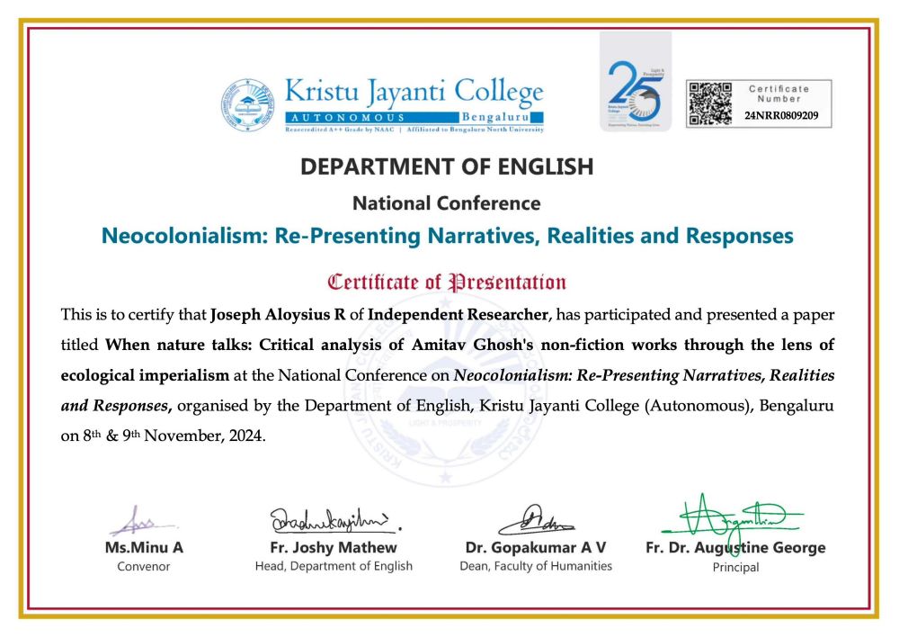 Certificate of presentation