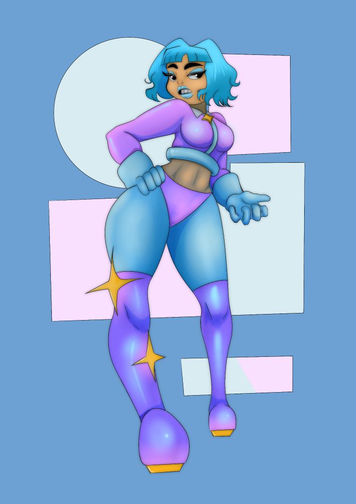 Space Cadet wearing light Pink and Blue clothes.