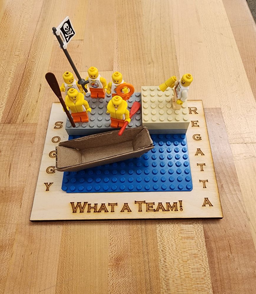 What a Team! trophy - lego minifig team with cardboard boat