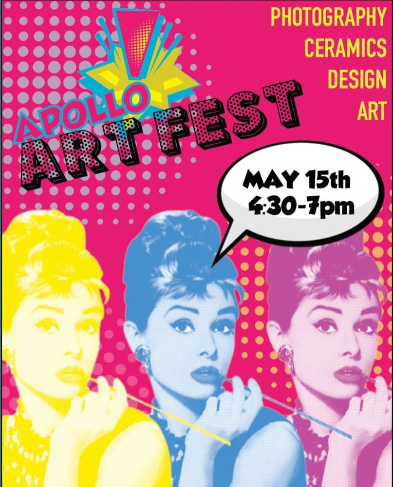Pop art style poster for Apollos Art Fest, May 15, 4:30-7pm