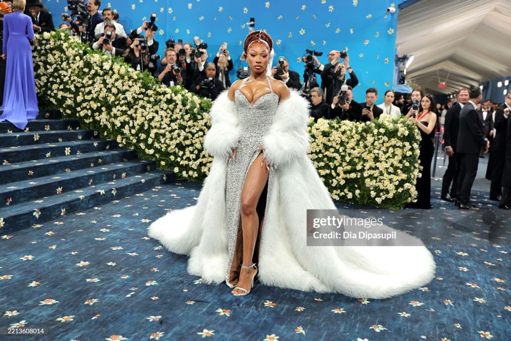 NEW YORK, NEW YORK - MAY 05: Megan Thee Stallion attends the 2025 Met Gala Celebrating "Superfine: Tailoring Black Style" at Metropolitan Museum of Art on May 05, 2025 in New York City. (Photo by Dia Dipasupil/Getty Images)
