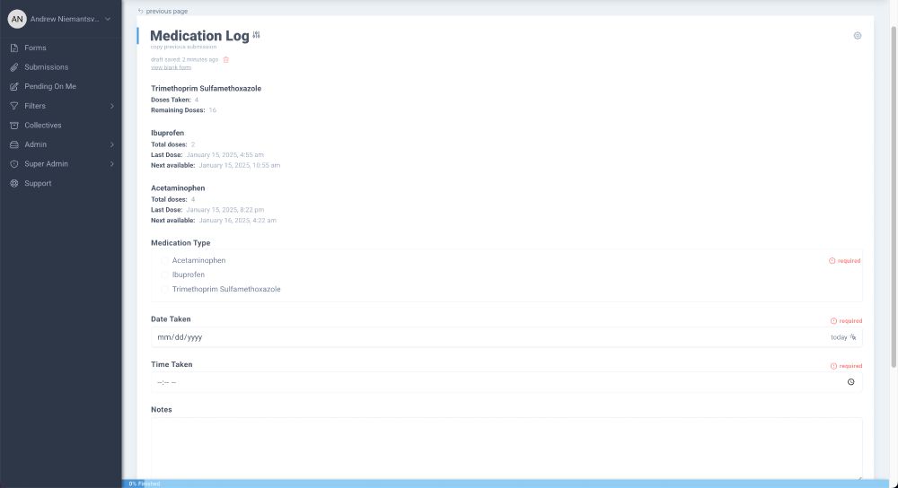 Flow Forms medication log
